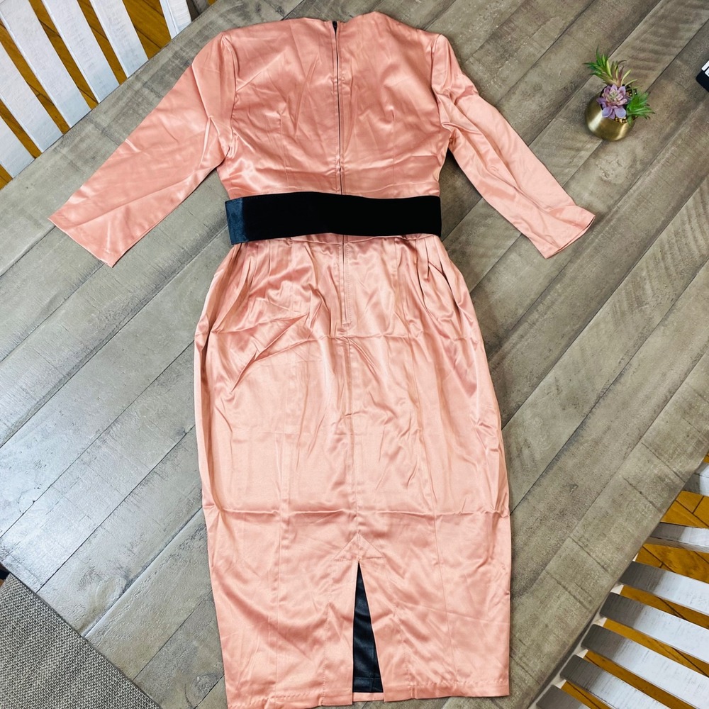 Women's Satin Midi Dress with Belt - Dusty Rose - Picture 7 of 11